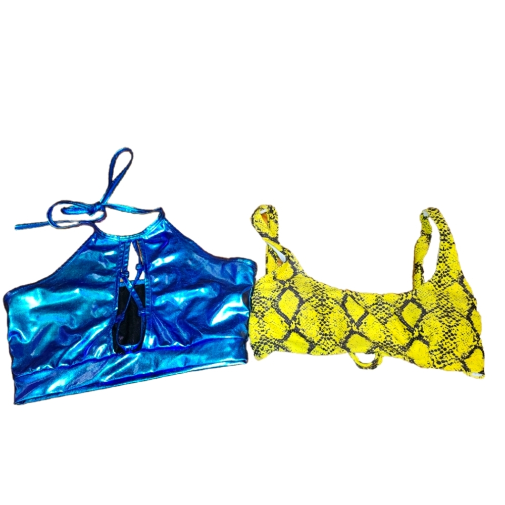 BUNDLE-2 Rave Tops-  Iridescent Blue Halter Top & Snakeskin Tie Top -Size Small